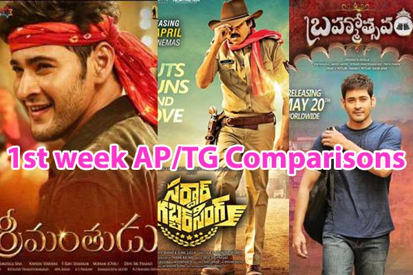 Srimanthudu vs Sardaar Gabbar Singh vs BruceLee The Fighter vs Brahmotsavam 1st week AP/TG Comparisons