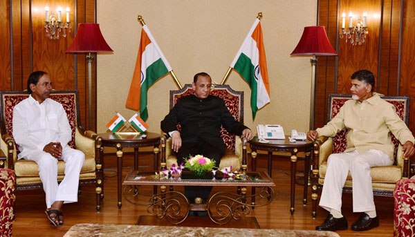 common Governor for Andhra Pradesh and Telangana ESL Narasimhan, post-bifurcation problems, KCR and CBN at the High Tea hosted by Narasimhan