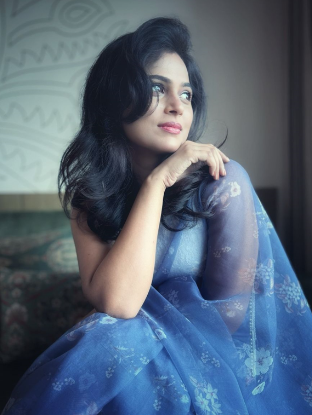 Ramya Pandian In Cool Blue Saree